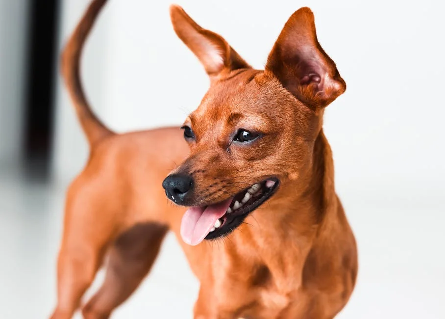 Close-up of a happy brown dog with pointed ears and playful expression indoors. - creative names for brown dogs