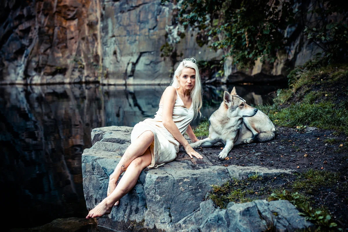 Portrait, Blonde Woman with dog, Wolfhound, - greek mythology names for male dogs
